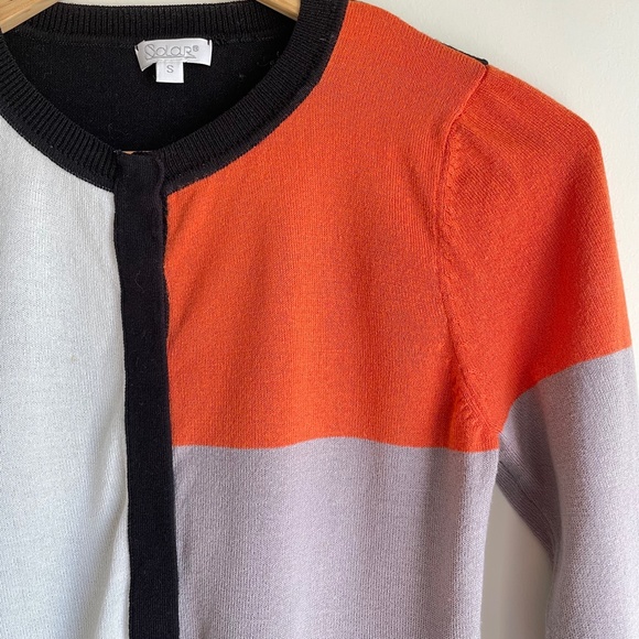 Solar Womens Black Orange Creme Fitted Cardigan Sweater Size S - Picture 8 of 16